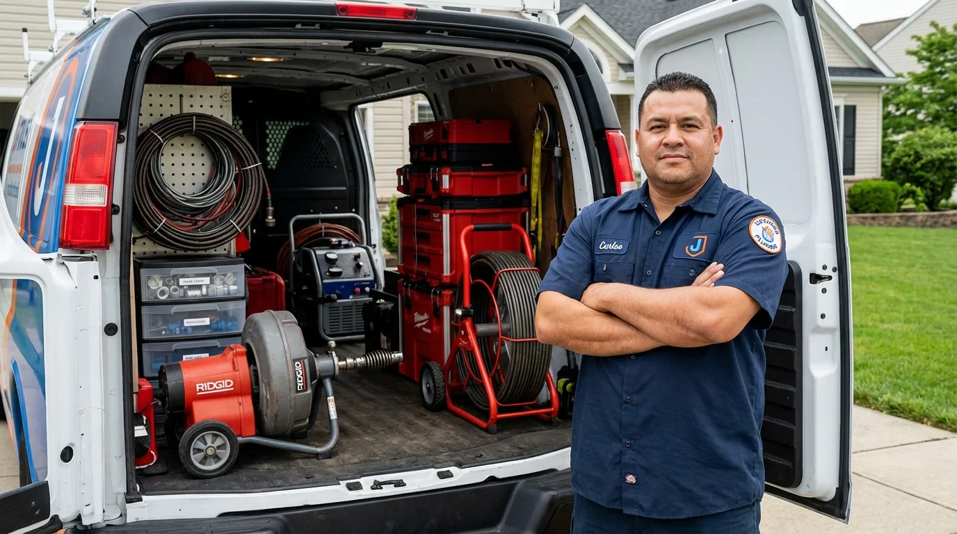 Professional drain cleaning equipment and Johns Plumbing LLC plumber in Glasco
