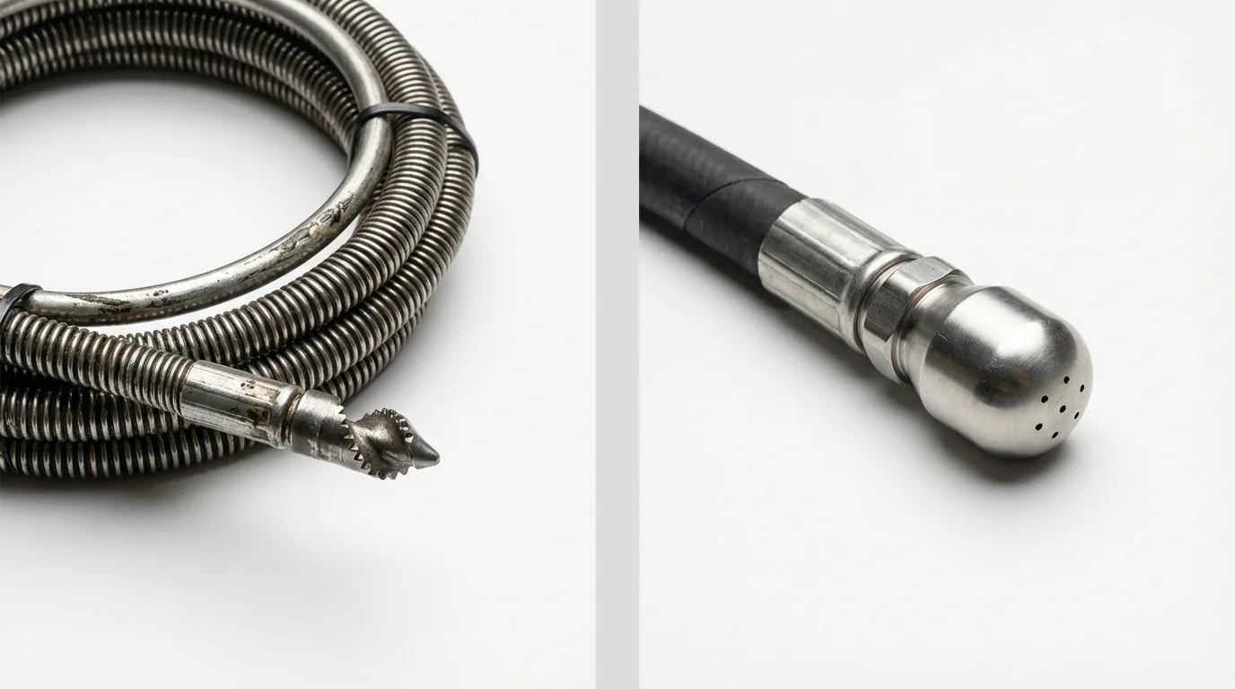 Drain snake cable and hydro jetting nozzle used for drain cleaning in Glasco, NY