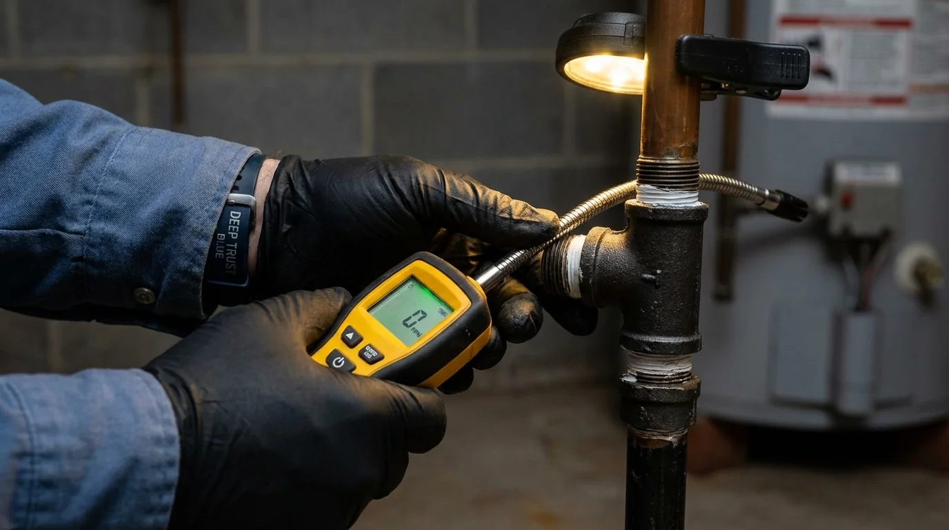 Gas leak detection with electronic sniffer by Johns Plumbing LLC in Glasco