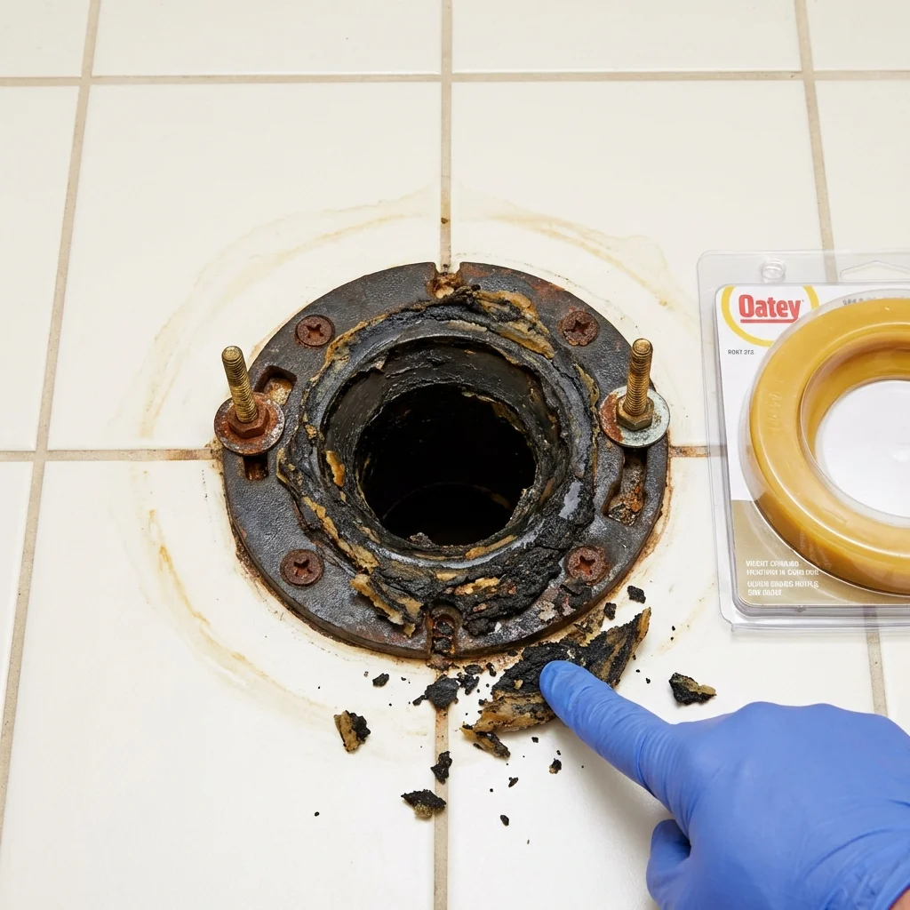 Failed wax ring showing water seepage at the base of a toilet in a Glasco, NY home