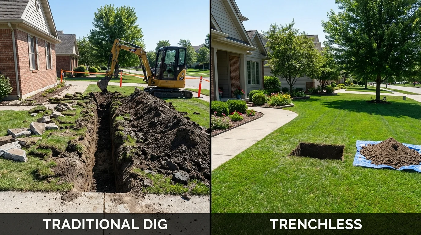 Trenchless sewer repair with minimal yard damage versus traditional excavation in Glasco, NY